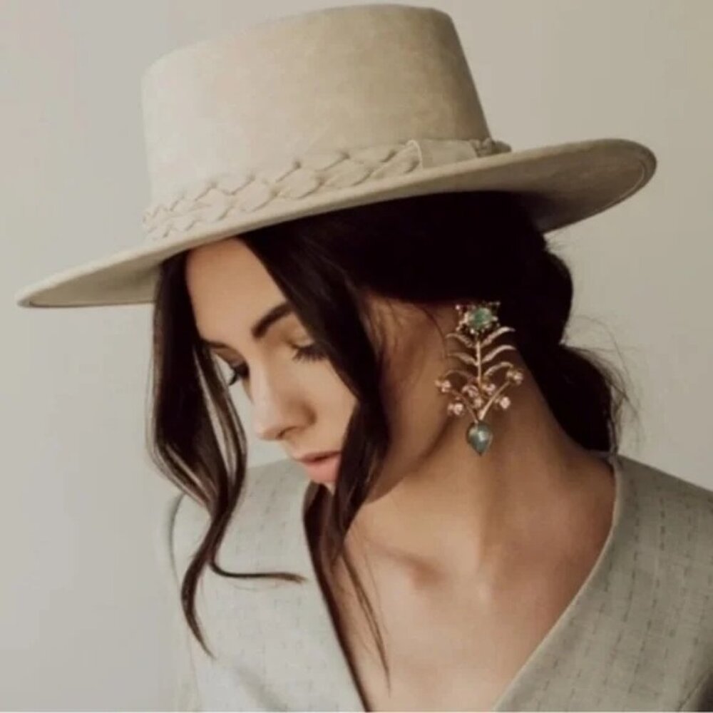 Anthropologie ASN Cordobes Hat Light Gray Faux Suede Braided Boho One Size 3233 - Picture 2 of 13